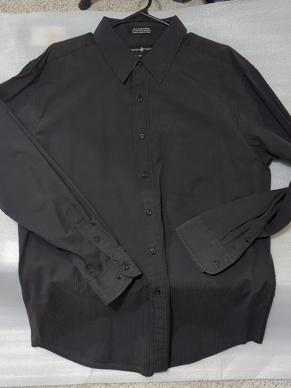 Beverly Hills Polo Club Black Striped Dress Shirt